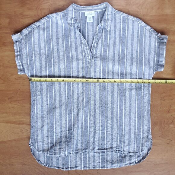 Sigrid Olsen Linen Top Womens M Blue Stripe Popover Cotton Blend Lagom Blouse - Picture 7 of 8